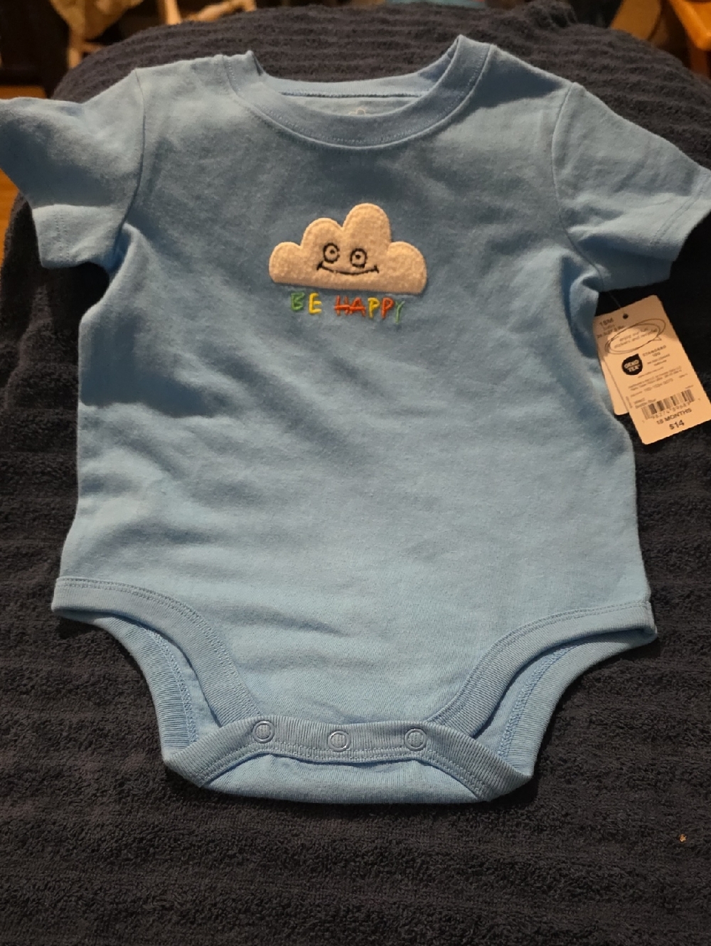 okie dokie Light Blue 'Be Happy' Cloud One-Piece Bodysuit